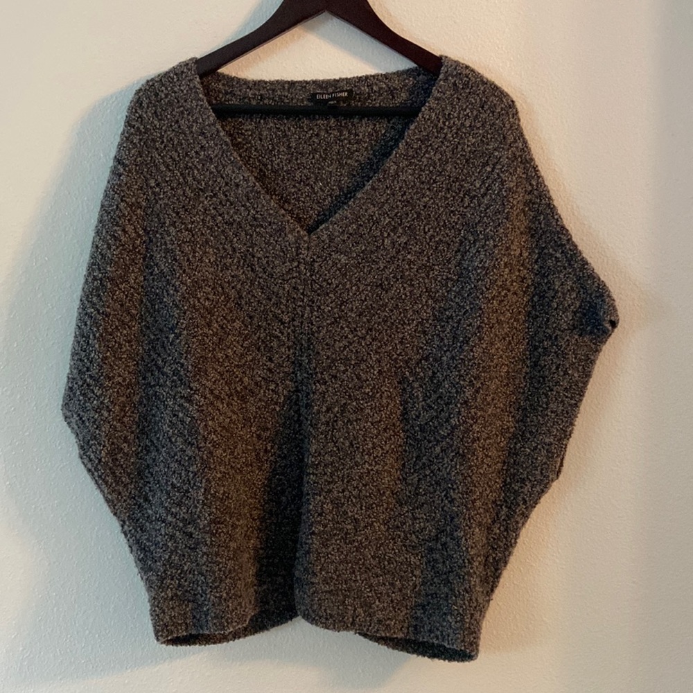 Eileen Fisher sweater shrug oversized no sleeve Vneck. Merino wool EUC
